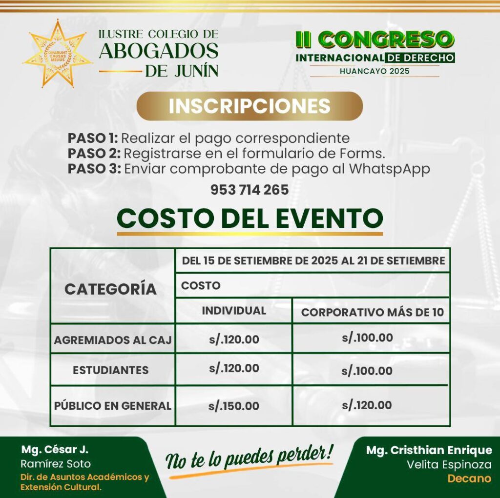 Información sobre categorías y costos de participación en el congreso y la diplomatura. Inscripciones abiertas para agremiados, estudiantes y público en general.